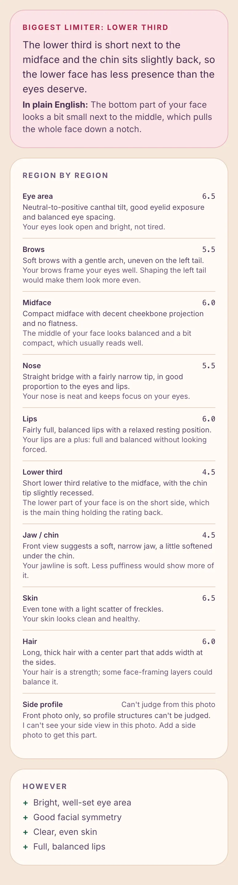 Sample full report — region-by-region comments and main limiter, fictional AI-generated person